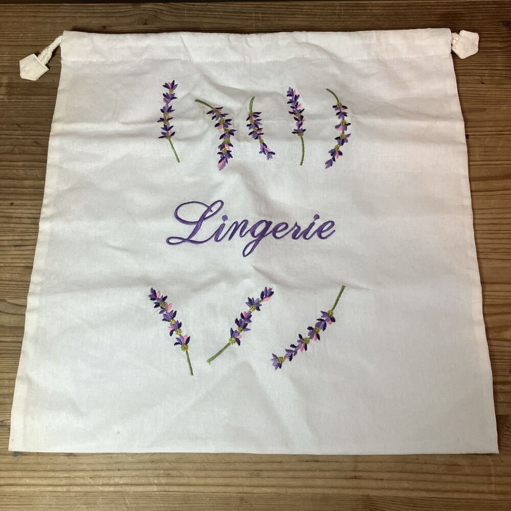 Lily Juliet Embroidered Lingerie Travel Bag Lavender Flowers 15.75” Square